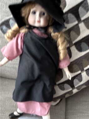 Porcelain-Style collector Doll in Pink and Black Dress